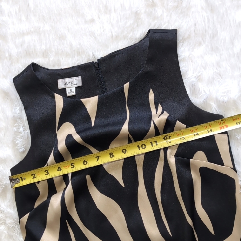 Y2K Alyx Limited Satin Zebra Print Black & Tan Shift Cocktail Dress Size 6 - Picture 9 of 12